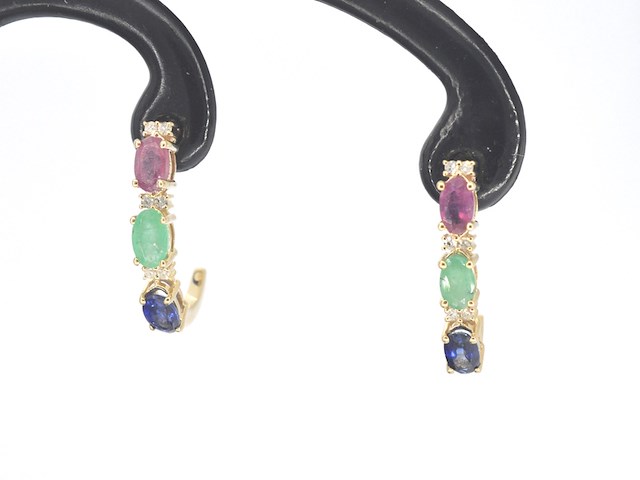 Gouden oorbellen met multicolour edelstenen en diamant - afbeelding 1 van  6
