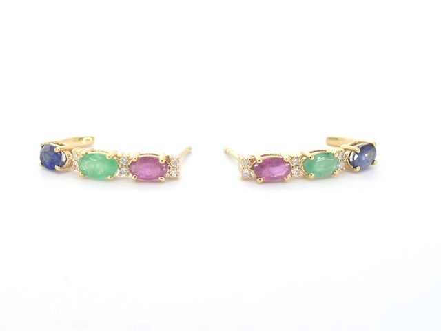 Gouden oorbellen met multicolour edelstenen en diamant - afbeelding 2 van  6