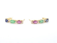 Gouden oorbellen met multicolour edelstenen en diamant - afbeelding 2 van  6