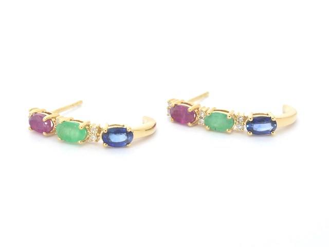 Gouden oorbellen met multicolour edelstenen en diamant - afbeelding 3 van  6