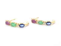 Gouden oorbellen met multicolour edelstenen en diamant - afbeelding 3 van  6
