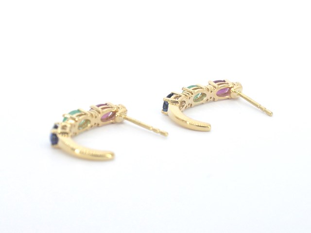 Gouden oorbellen met multicolour edelstenen en diamant - afbeelding 4 van  6