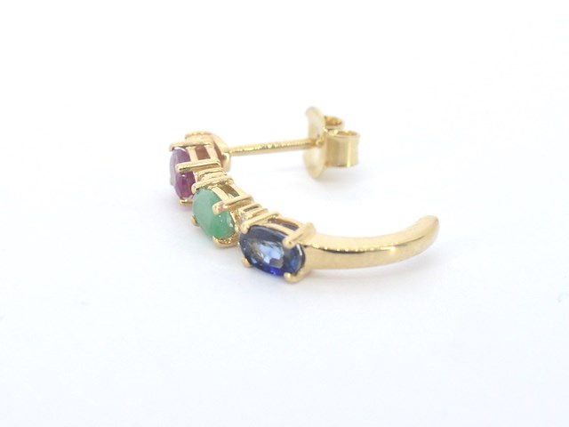 Gouden oorbellen met multicolour edelstenen en diamant - afbeelding 5 van  6