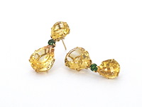 Gouden oorbellen met natuurlijke citrien en tsavoriet - afbeelding 1 van  10