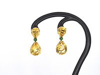 Gouden oorbellen met natuurlijke citrien en tsavoriet - afbeelding 4 van  10