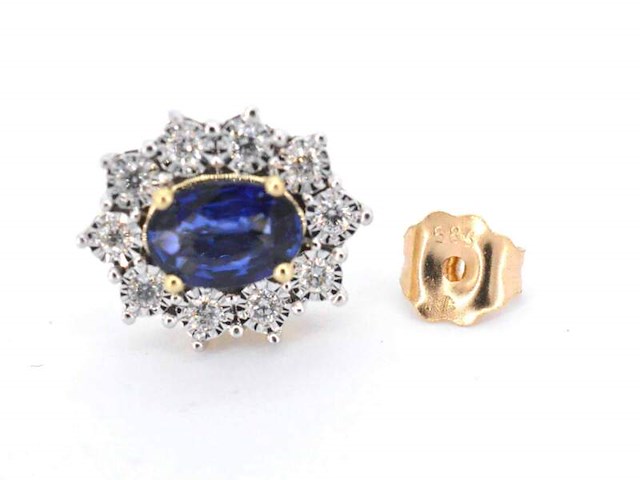 Gouden oorbellen met natuurlijke diamanten en saffier - afbeelding 11 van  11