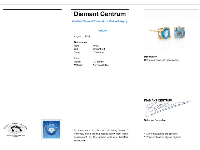 Gouden oorbellen met topaas - afbeelding 3 van  8