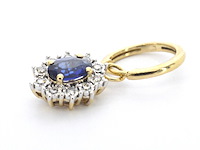 Gouden oorhangers met natuurlijke diamanten en blauwe saffieren - afbeelding 4 van  9