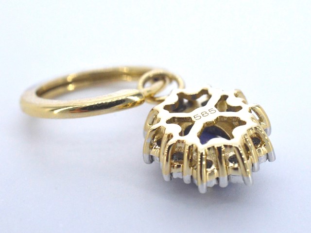 Gouden oorhangers met natuurlijke diamanten en blauwe saffieren - afbeelding 6 van  9