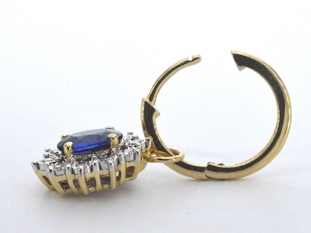 Gouden oorhangers met natuurlijke diamanten en blauwe saffieren - afbeelding 7 van  9