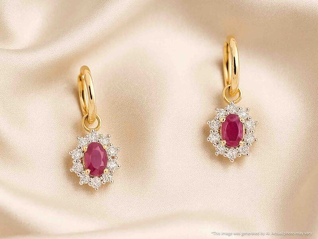 Gouden oorhangers met natuurlijke diamanten en robijnen - afbeelding 9 van  10