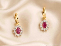 Gouden oorhangers met natuurlijke diamanten en robijnen - afbeelding 9 van  10