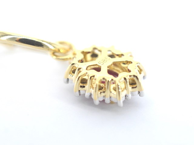 Gouden oorhangers met natuurlijke diamanten en robijnen - afbeelding 8 van  10