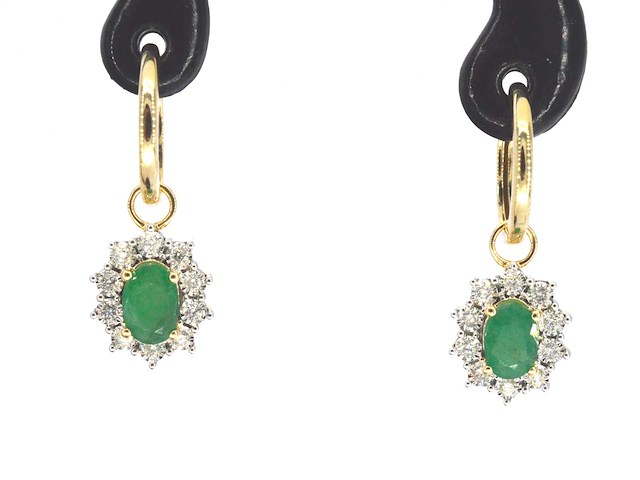 Gouden oorhangers met natuurlijke diamanten en smaragden - afbeelding 1 van  9