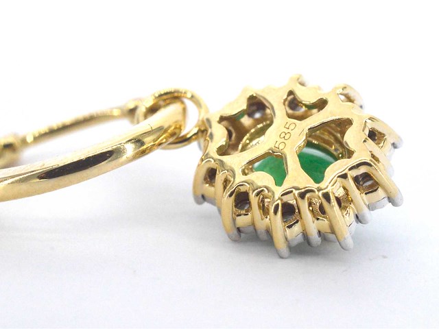 Gouden oorhangers met natuurlijke diamanten en smaragden - afbeelding 7 van  9