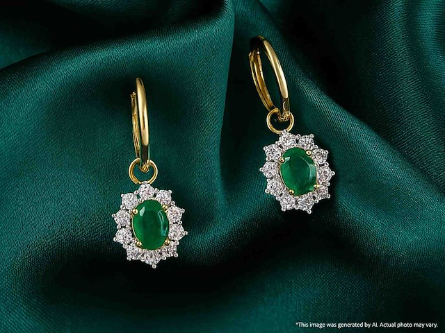 Gouden oorhangers met natuurlijke diamanten en smaragden - afbeelding 9 van  9