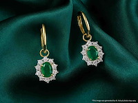 Gouden oorhangers met natuurlijke diamanten en smaragden - afbeelding 9 van  10