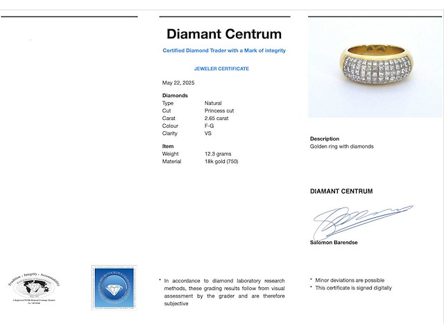 Gouden rijring met prinses geslepen diamanten - afbeelding 4 van  10