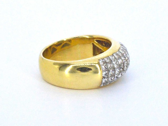 Gouden rijring met prinses geslepen diamanten - afbeelding 5 van  10