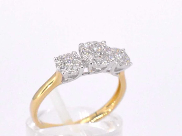 Gouden ring 3 chatons diamant 0.75 ct - afbeelding 9 van  10