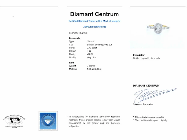 Gouden ring baguette briljant diamant - afbeelding 6 van  9
