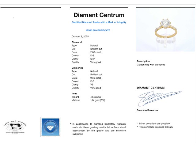 Gouden ring briljant 2.80 ct - afbeelding 6 van  6
