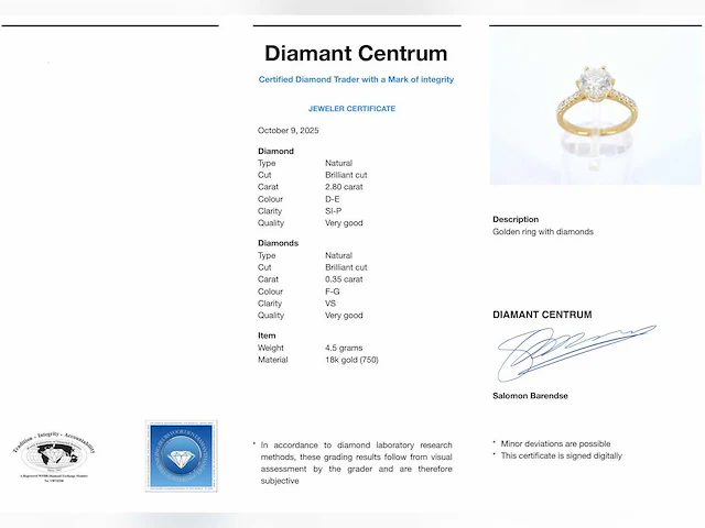 Gouden ring briljant 2.80 ct - afbeelding 8 van  8