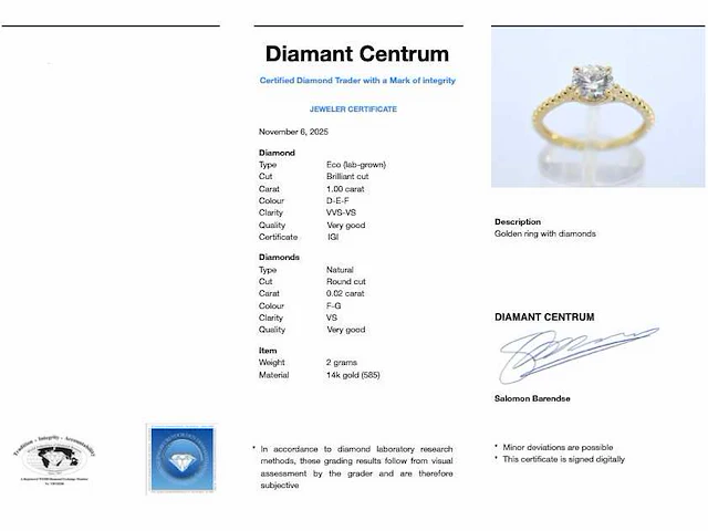 Gouden ring diamant 1.00 ct igi - afbeelding 2 van  10