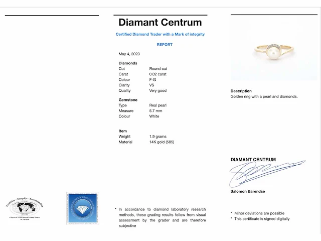 Gouden ring diamant parel - afbeelding 4 van  10