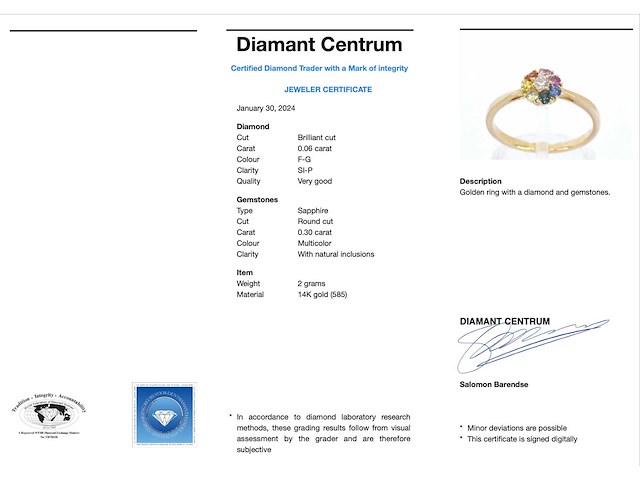 Gouden ring diamant saffier multicolour - afbeelding 2 van  10