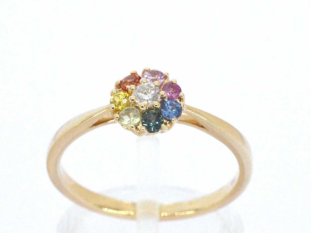 Gouden ring diamant saffier multicolour - afbeelding 1 van  10
