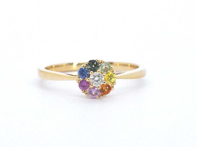 Gouden ring diamant saffier multicolour - afbeelding 7 van  10