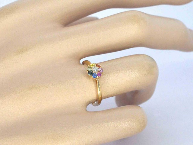 Gouden ring diamant saffier multicolour - afbeelding 9 van  10