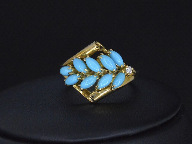 Gouden ring met diamant en blauwe edelsteen - afbeelding 2 van  5
