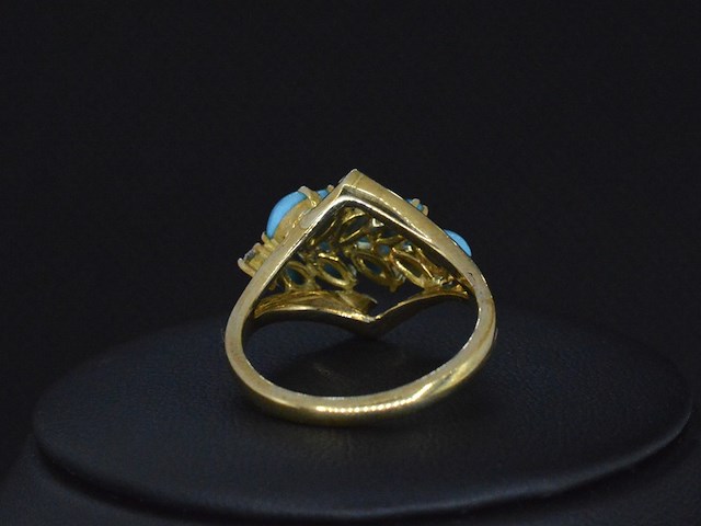 Gouden ring met diamant en blauwe edelsteen - afbeelding 4 van  5