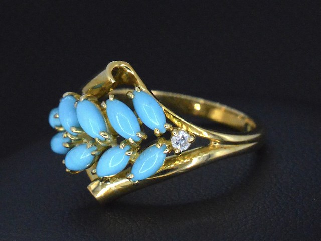 Gouden ring met diamant en blauwe edelsteen - afbeelding 1 van  4