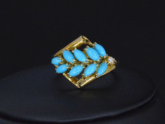 Gouden ring met diamant en blauwe edelsteen - afbeelding 2 van  4