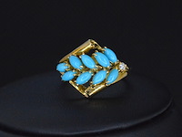 Gouden ring met diamant en blauwe edelsteen - afbeelding 2 van  4