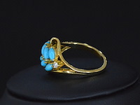 Gouden ring met diamant en blauwe edelsteen - afbeelding 3 van  4