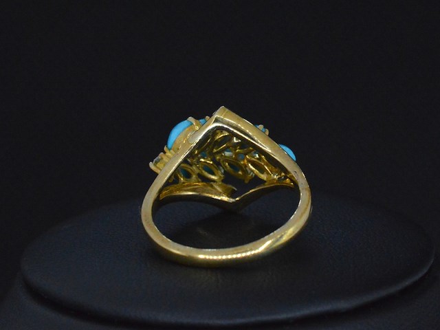 Gouden ring met diamant en blauwe edelsteen - afbeelding 4 van  4