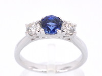 Gouden ring met diamant en een blauwe saffier - afbeelding 1 van  9