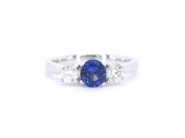 Gouden ring met diamant en een blauwe saffier - afbeelding 6 van  9