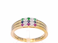 Gouden ring met diamant en multicolour edelstenen - afbeelding 1 van  10
