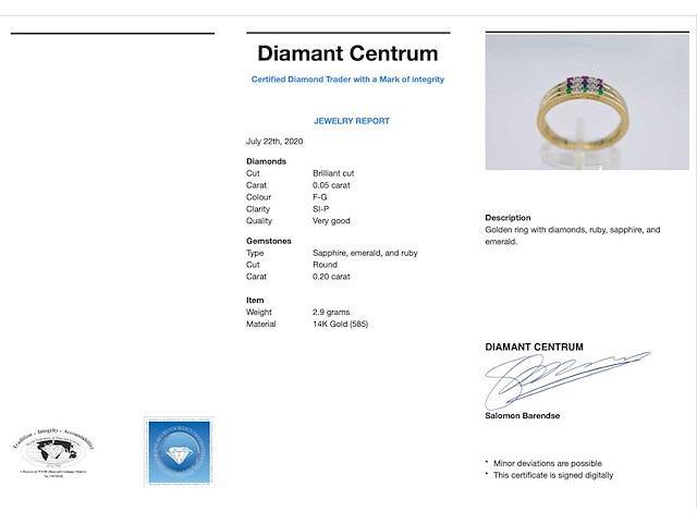 Gouden ring met diamant en multicolour edelstenen - afbeelding 4 van  10