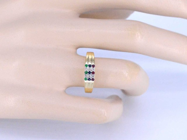 Gouden ring met diamant en multicolour edelstenen - afbeelding 5 van  10