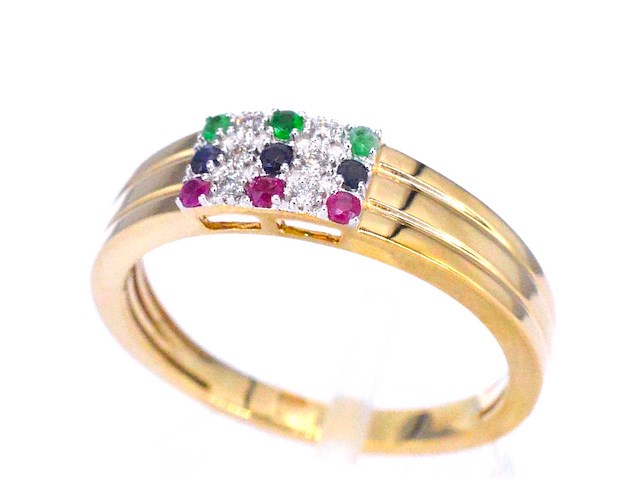 Gouden ring met diamant en multicolour edelstenen - afbeelding 6 van  10