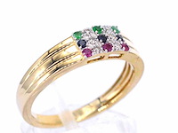 Gouden ring met diamant en multicolour edelstenen - afbeelding 7 van  10