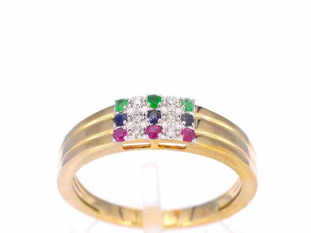 Gouden ring met diamant en multicolour edelstenen - afbeelding 1 van  10