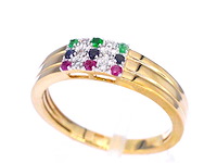 Gouden ring met diamant en multicolour edelstenen - afbeelding 6 van  10