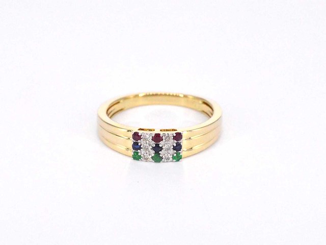 Gouden ring met diamant en multicolour edelstenen - afbeelding 8 van  10